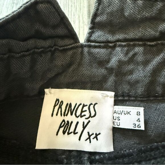 Princess Polly High Waisted Pleat Jeans Washed Black US 4 - Picture 4 of 11